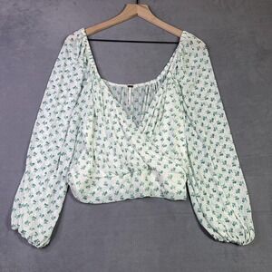 Free People Top Womens‎ Large Mesh Floral Green Milkmaid Fairycore Cottagecore